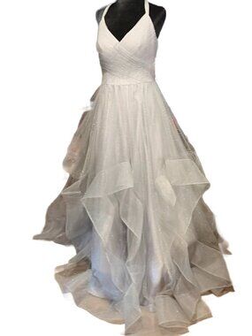 Glamour by Terani Size 12 Silver Metallic Sparkle Tulle Halter Ball Gown Formal